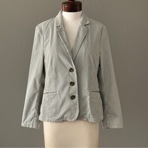 L.L Bean Woman's Gray white Pinstripe Academy Blazer Jacket Sz 14 R office